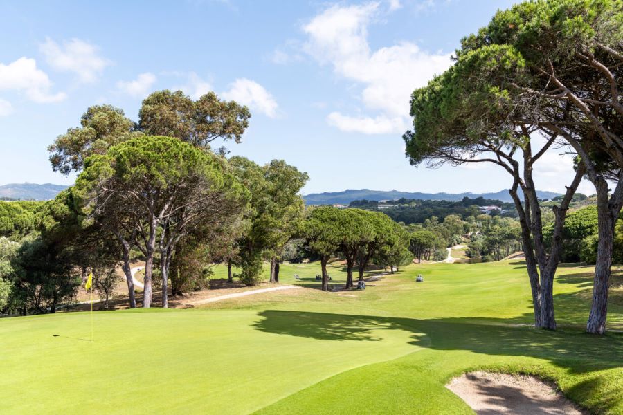 Golf course at Estoril Golf Club with trees lining the lush green fairways