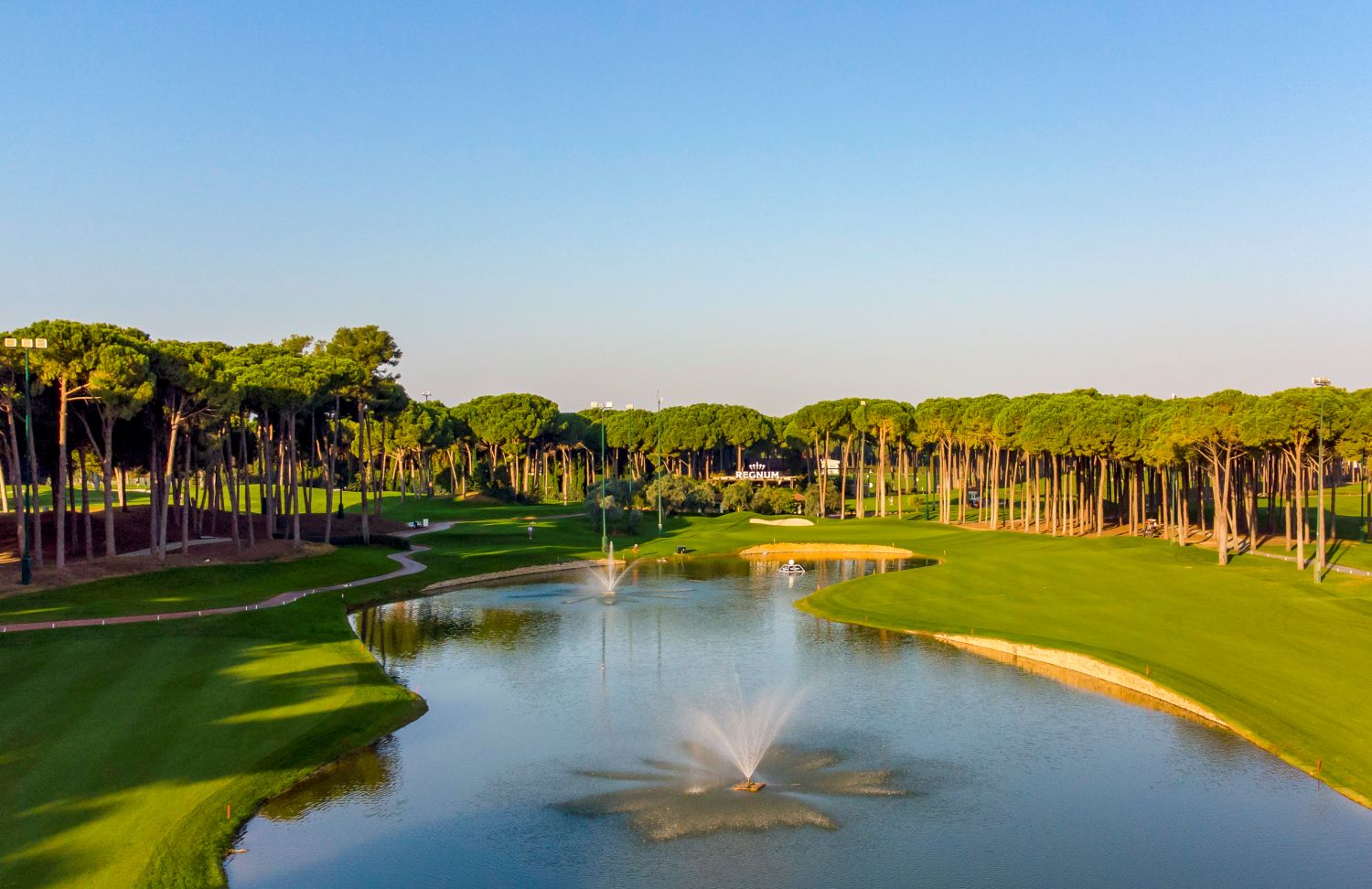 Lake with fountain at Carya Golf Club in Belek