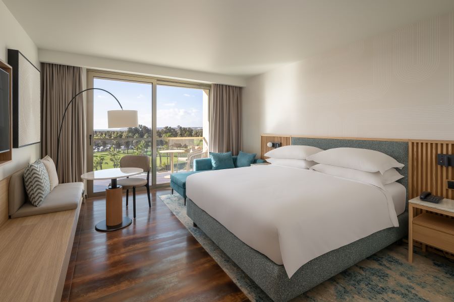 Double bed in guest room at Algarve Marriott Residences Salgados Resort & Conference Centre