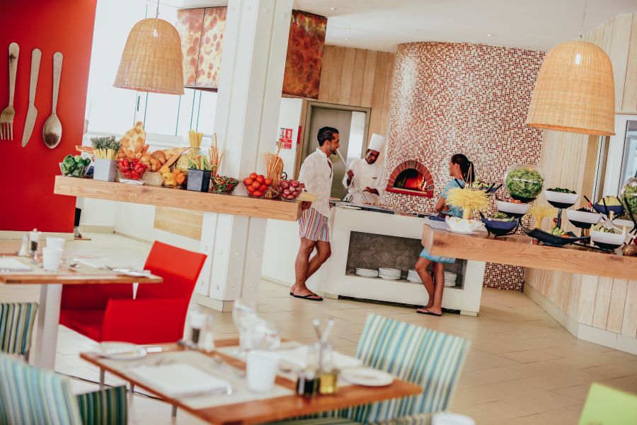 Buffet restaurant with guests at Ambre Mauritius