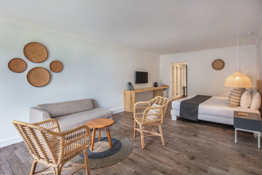 Living area in superior bedroom at Ambre Mauritius