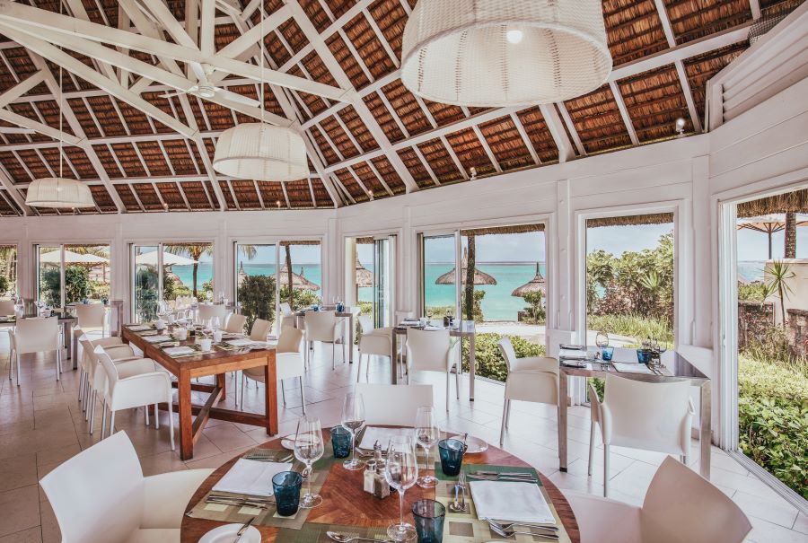 Restaurant set for service at Ambre Mauritius