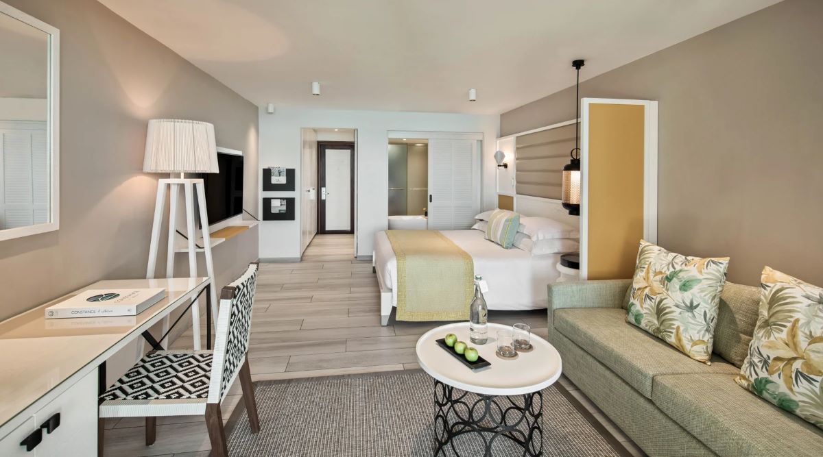 View of the bedroom at Constance Belle Mare Plage Hotel Mauritius