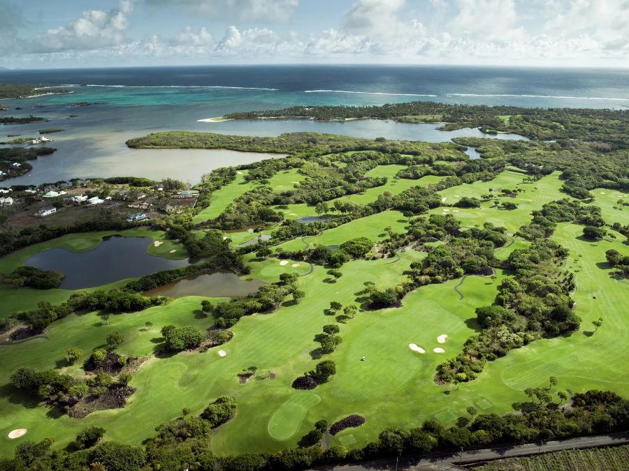 Links Course from the air with Indian Ocean in the distance