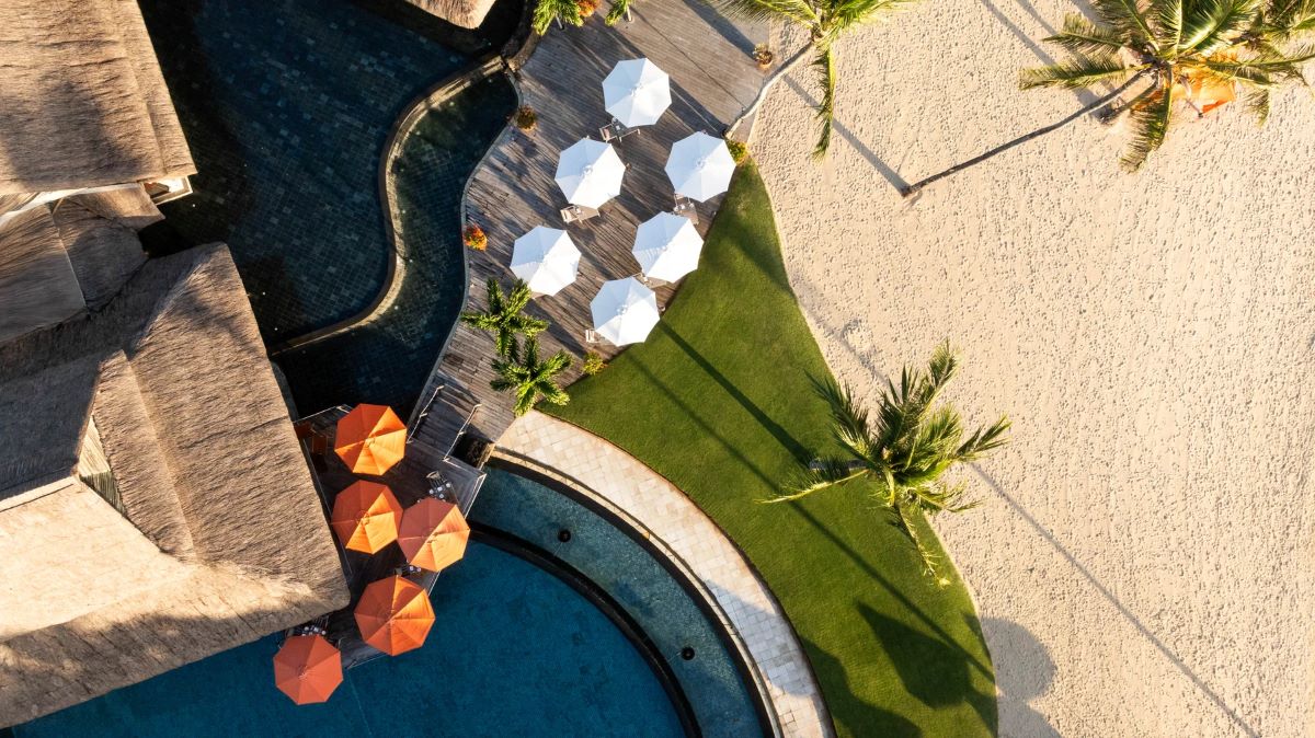 Parasols on decking at Constance Prince Maurice