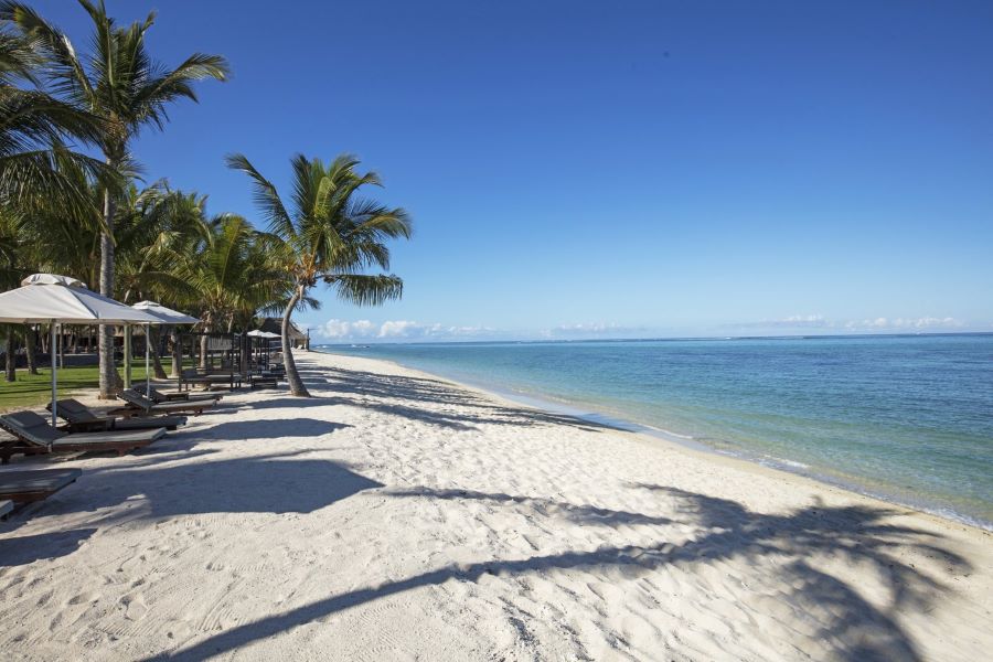 Beautiful white sand beach at Dinarobin Beachcomber Golf Resort & Spa