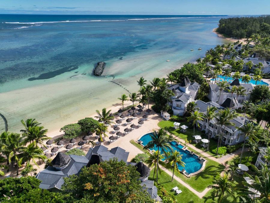 Beach in front of the resort at Heritage Le Telfair Golf & Wellness Resort in Mauritius