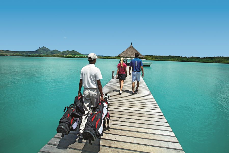 Private jetty with turquoise water at Ile aux Cerfs Golf Club