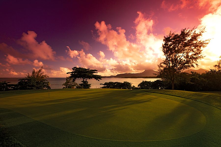 Sunsetting with red sky at Ile aux Cerfs Golf Club in Mauritius