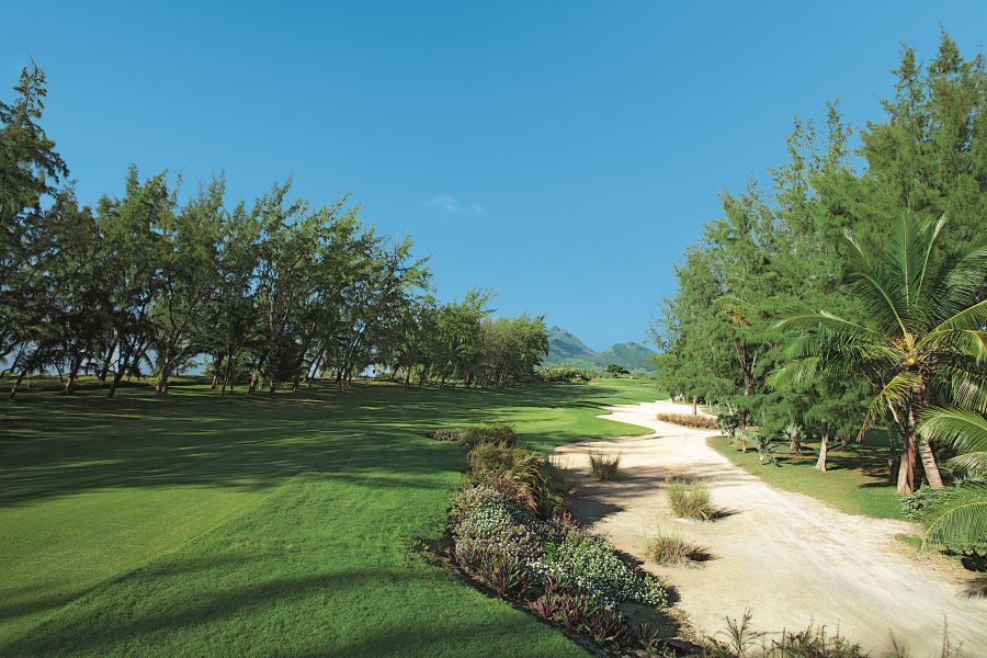 Blue sky over Ile aux Cerfs Golf Club in Mauritius