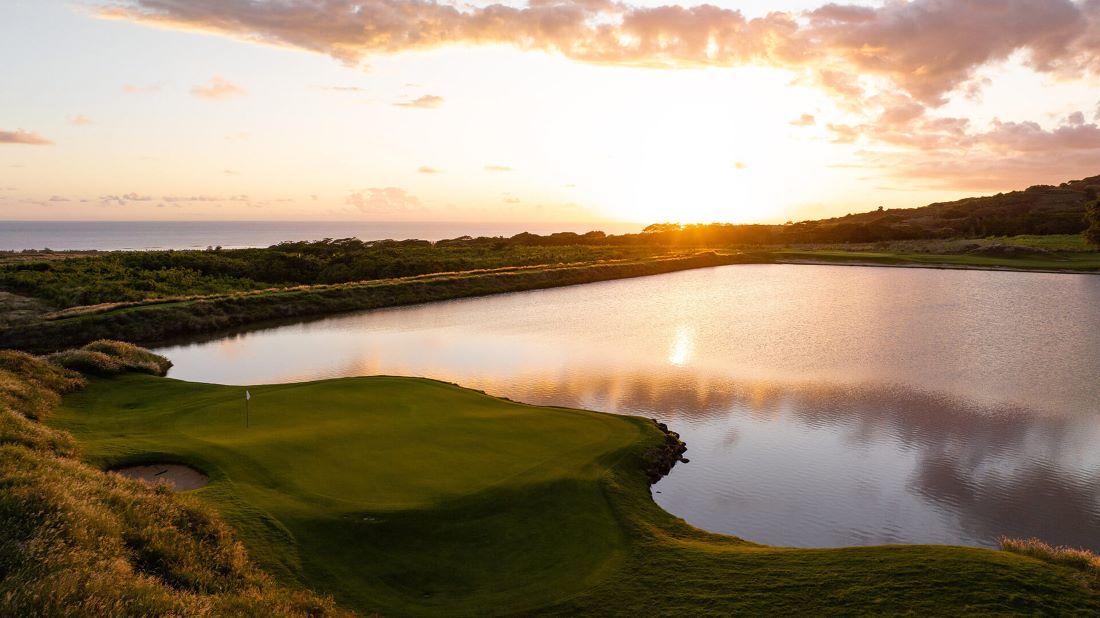 Sunset over La Reserve Golf Links in Mauritius