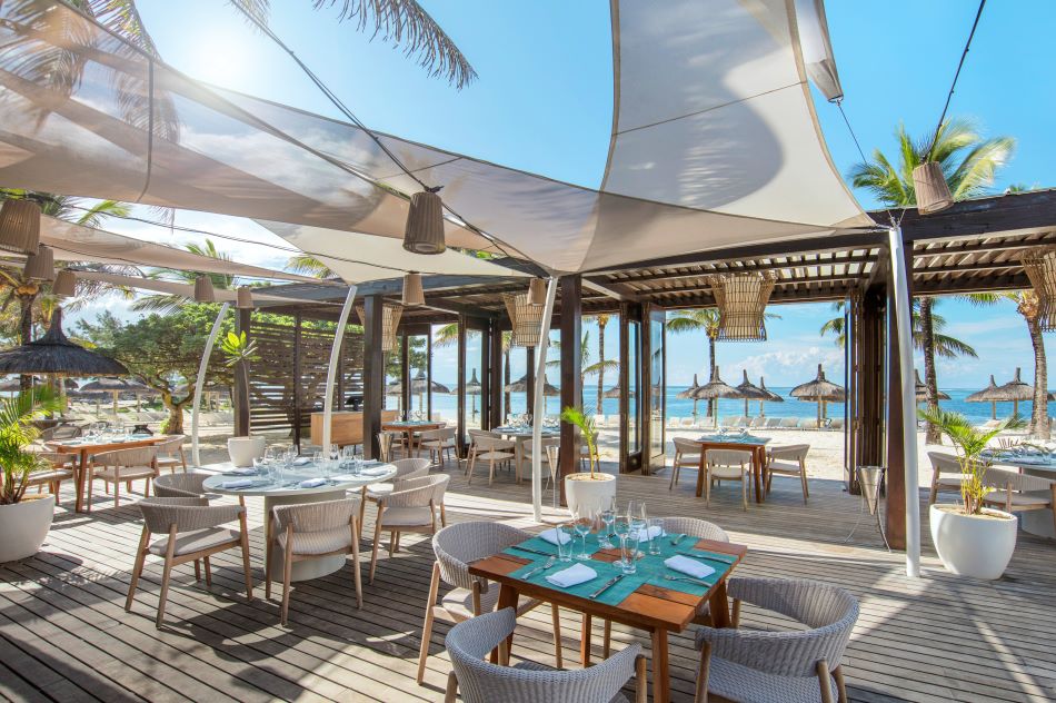 Seating area outside in the sunshine at Long Beach Mauritius