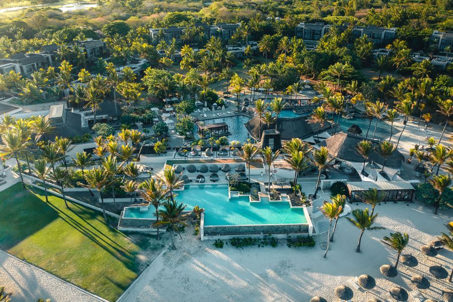 Resort from the air at Long Beach Mauritius