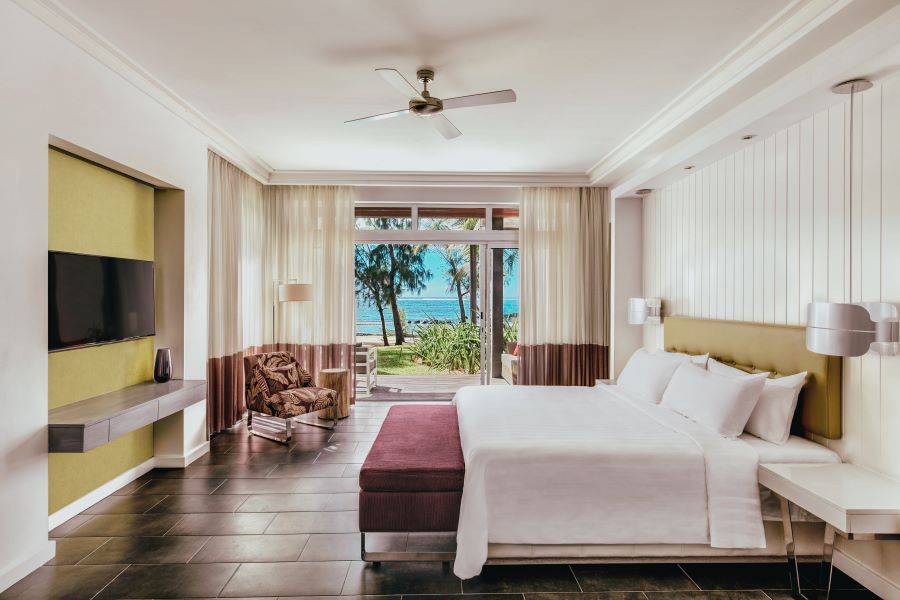 Bedroom at Long Beach Mauritius with view of ocean