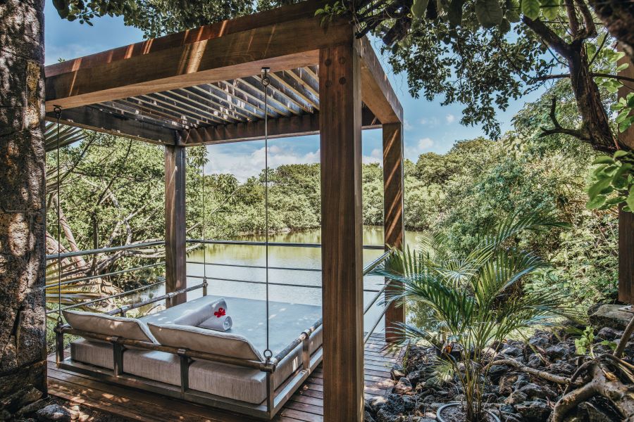 Cabanas overlooking the swimming pool at Long Beach Mauritius