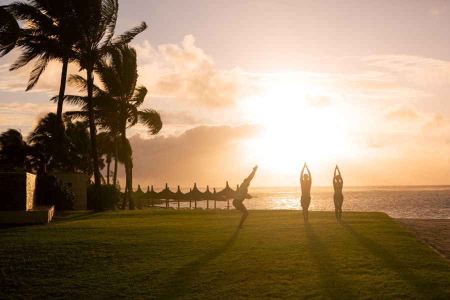 Yoga at Long Beach Mauritius at sunrise