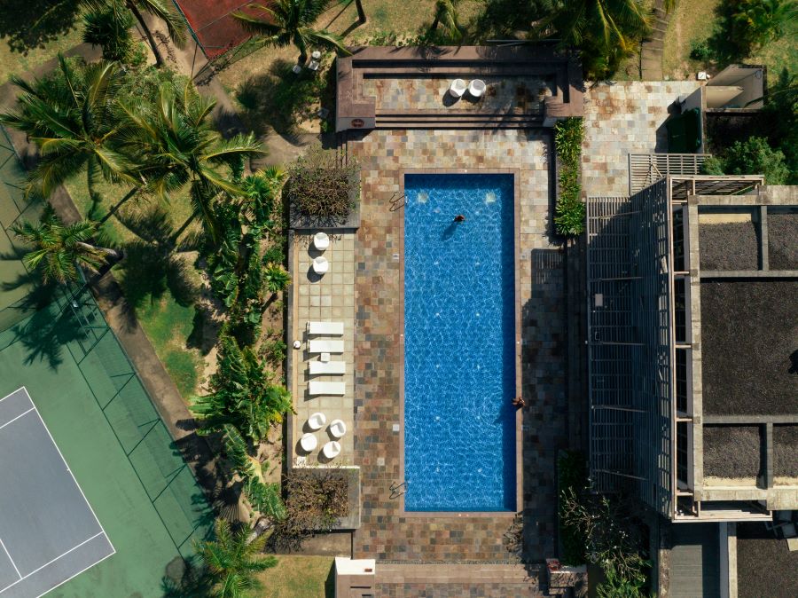 Outdoor pool from the air at Long Beach Mauritius