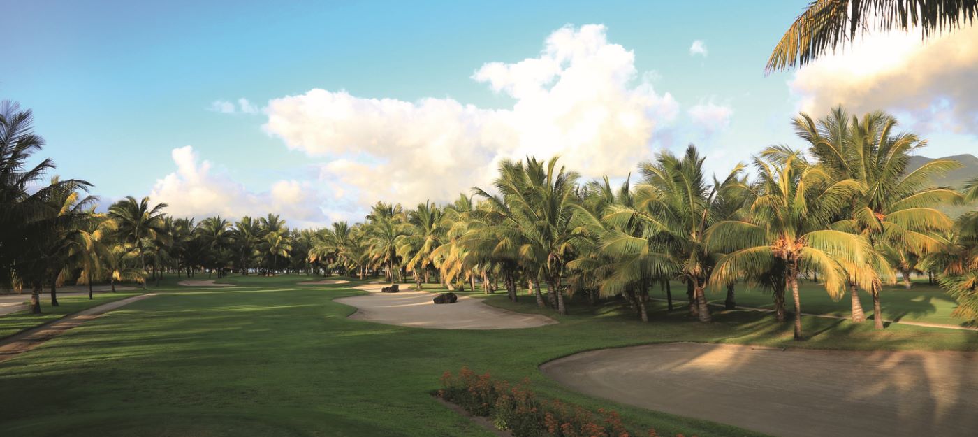 Bunkers lining the fairway at Paradis Golf Club in Mauritius