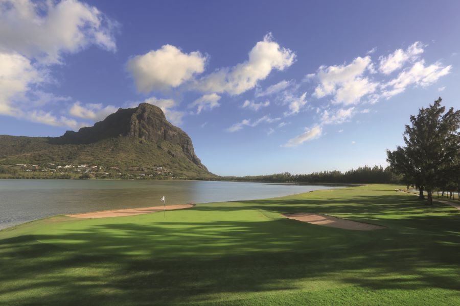 Morne Mountain and blue sky in the distance of Paradis Golf Club