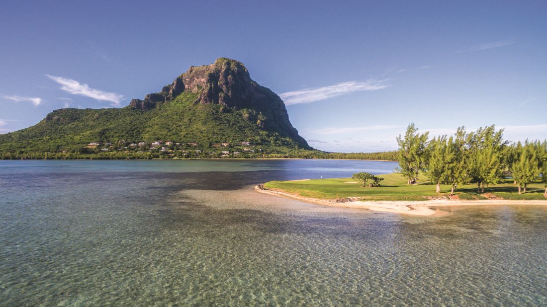 Morne Mountain in the distance of the golf course Paradis Golf Club