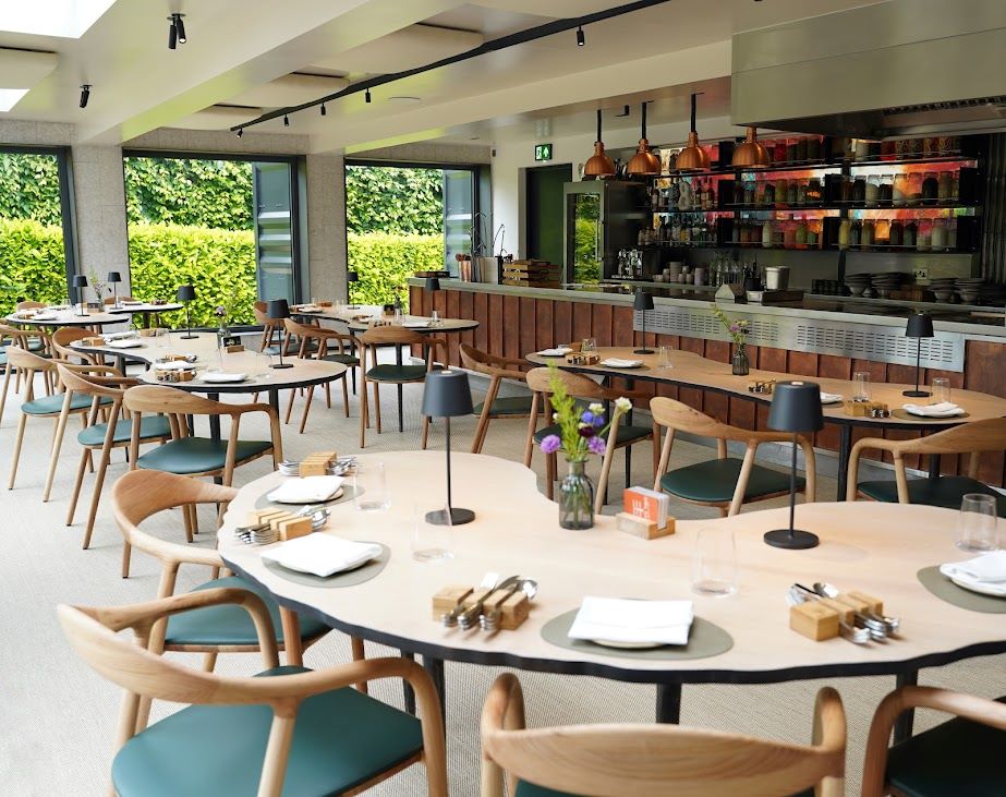 Restaurant with curved tables at Rudding Park in Yorkshire