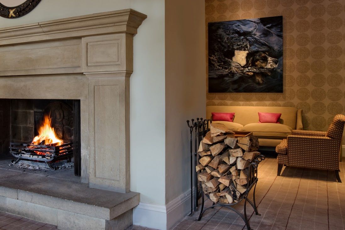 Indoor lobby with fireplace at Rudding Park