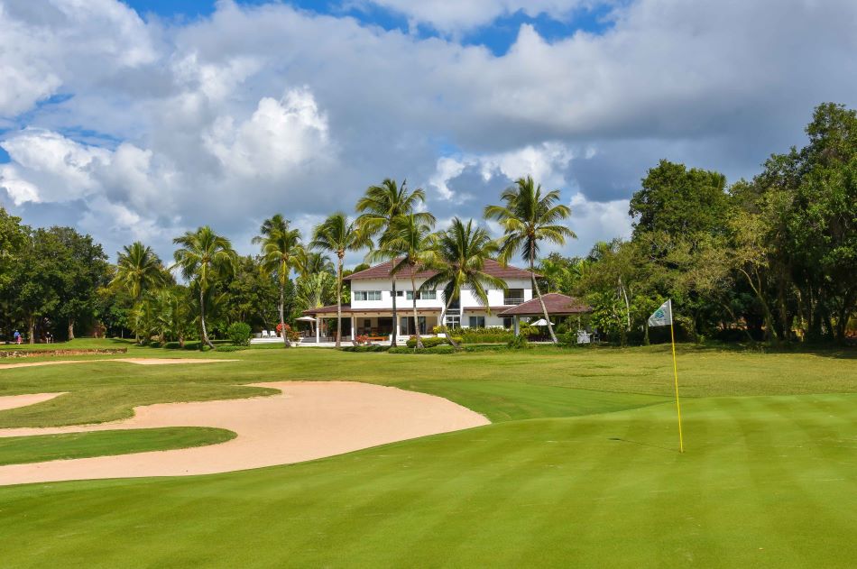 White clubhouse at The Links Golf Course in Dominican Republic