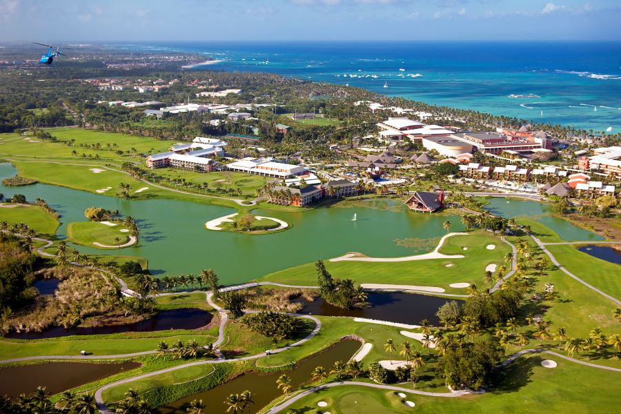 Large lake in the middle of the golf course at The Lakes Barcelo Course in the Dominican Republic