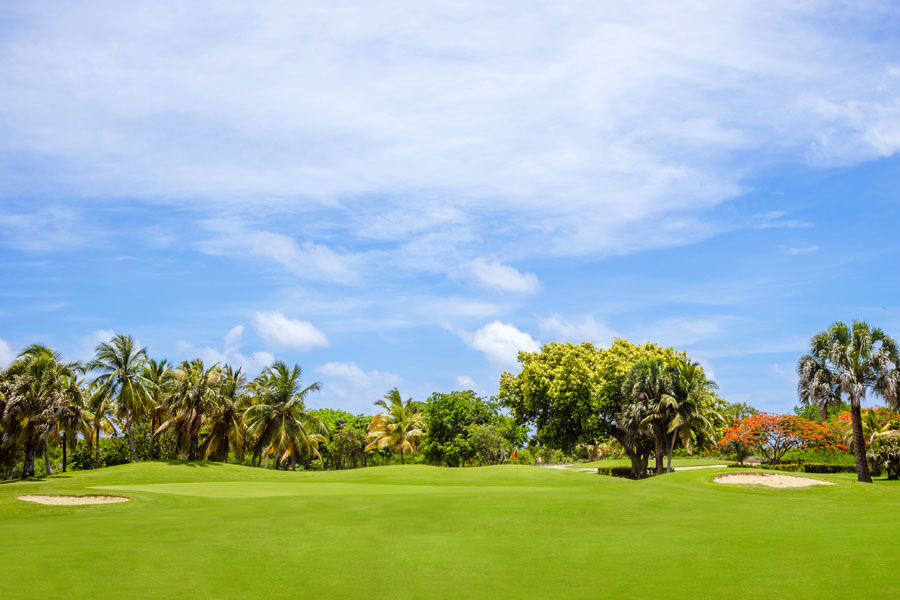 Blue sky and white clouds over the Cocotal golf course in the Dominican Republic