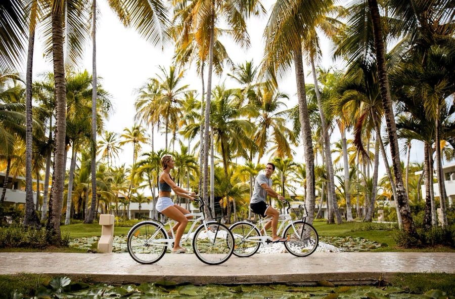 Guests on bikes hired at the Melia Punta Cana Beach Resort