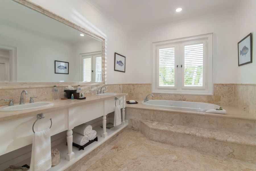 Sunken bath tub in bathroom at Tortuga Bay Hotel at Puntacana Resort & Club in Dominican Republic